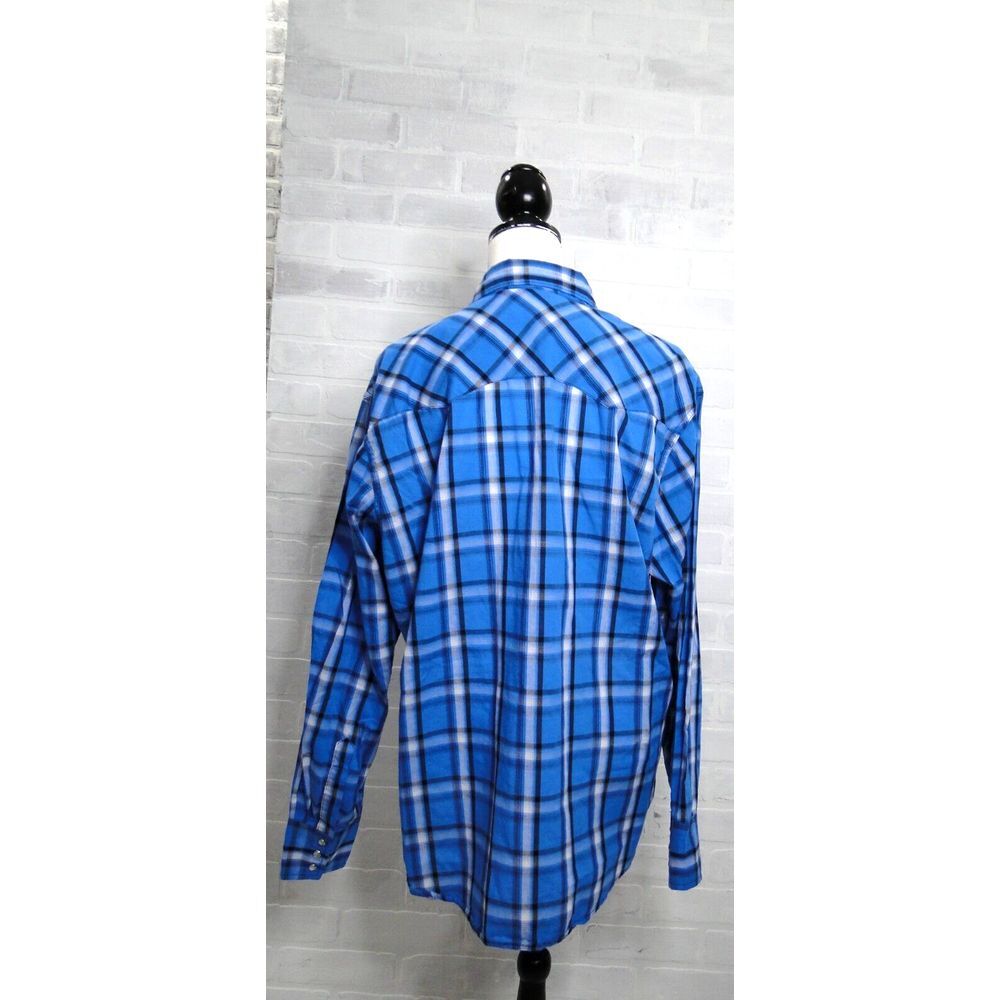 Wrangler Pearl Snap Shirt Mens Size XL Blue Black Plaid Long Sleeve Cowboy - Picture 4 of 6